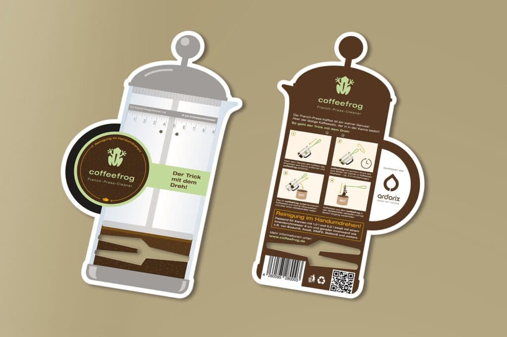 Coffeefrog, Produktverpackung, Packaging, Verpackungsdesign, Vorder- und Rückseite, ohne Produkt