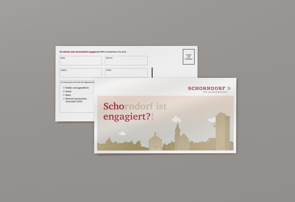 Scho-engagiert, Maxi-Postkarte, Werbemittel, Stadt Schorndorf, Vorder- und Rückseite gerade